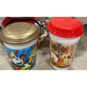 Disney Parks Mickey & Friends Popcorn Buckets Set Of 2 With Handles & Lids